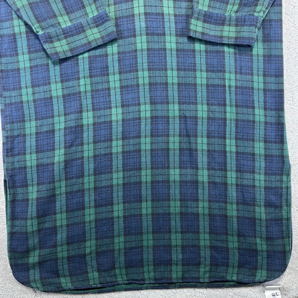 VINTAGE LL Bean Night Shirt Size L Green Blue Plaid Longsleeve Henley Pajama - Picture 10 of 16
